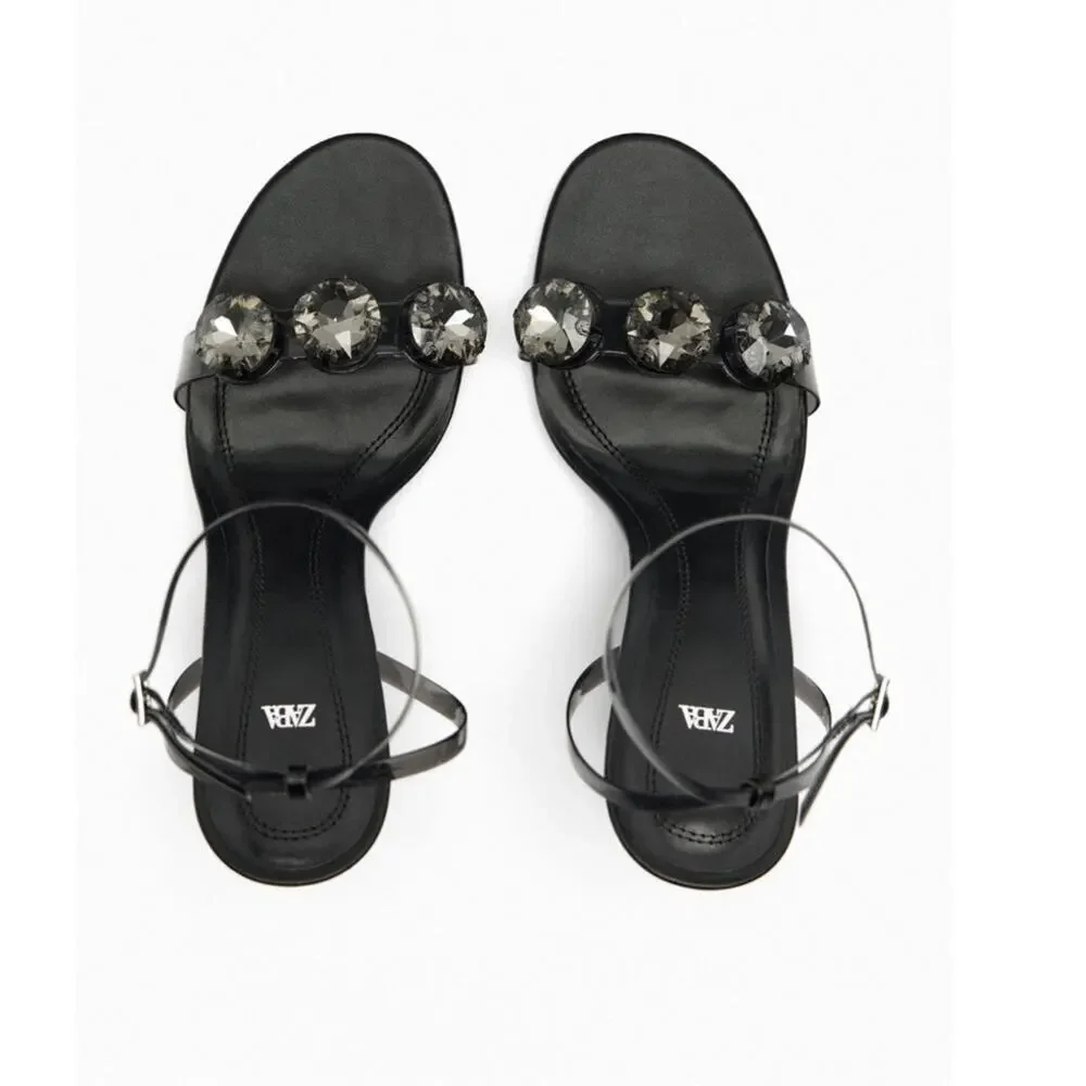 Zara EMBELLISHED VINYL HEELED SANDALS - Picture 4 of 16